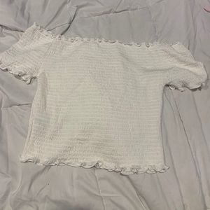white ribbed off the shoulder top
